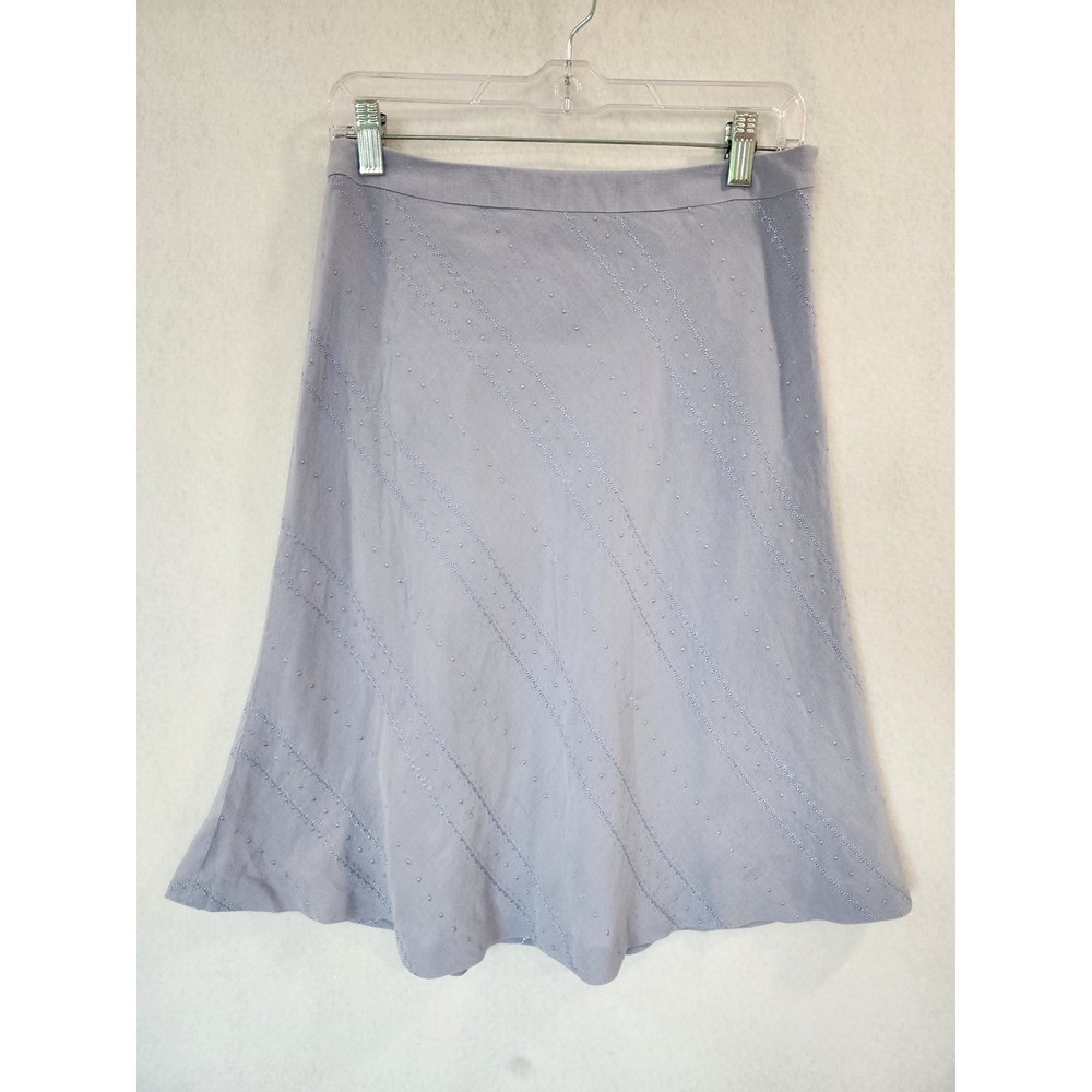 Ann Taylor Periwinkle Blue Linen Blend Embroidered A-Line Skirt Size 4